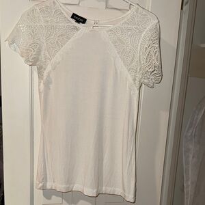 Bebe White Lace Short Sleeve T-Shirt